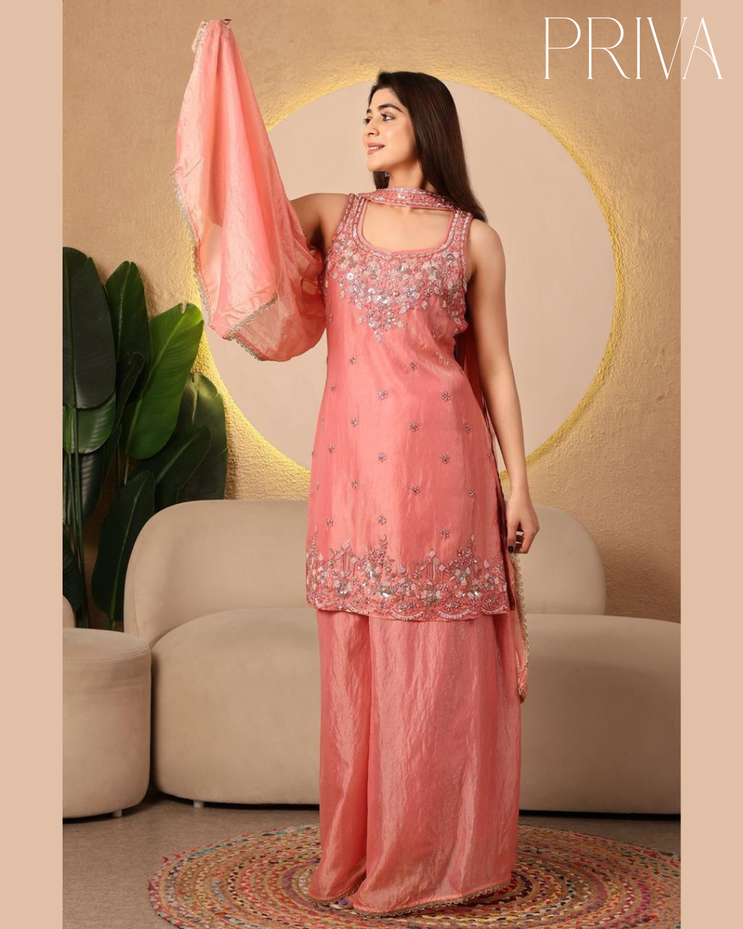 hand embroidered sleeveless kurta set with palazzo & dupatta hand embroidered sleeveless kurta set with palazzo & dupatta